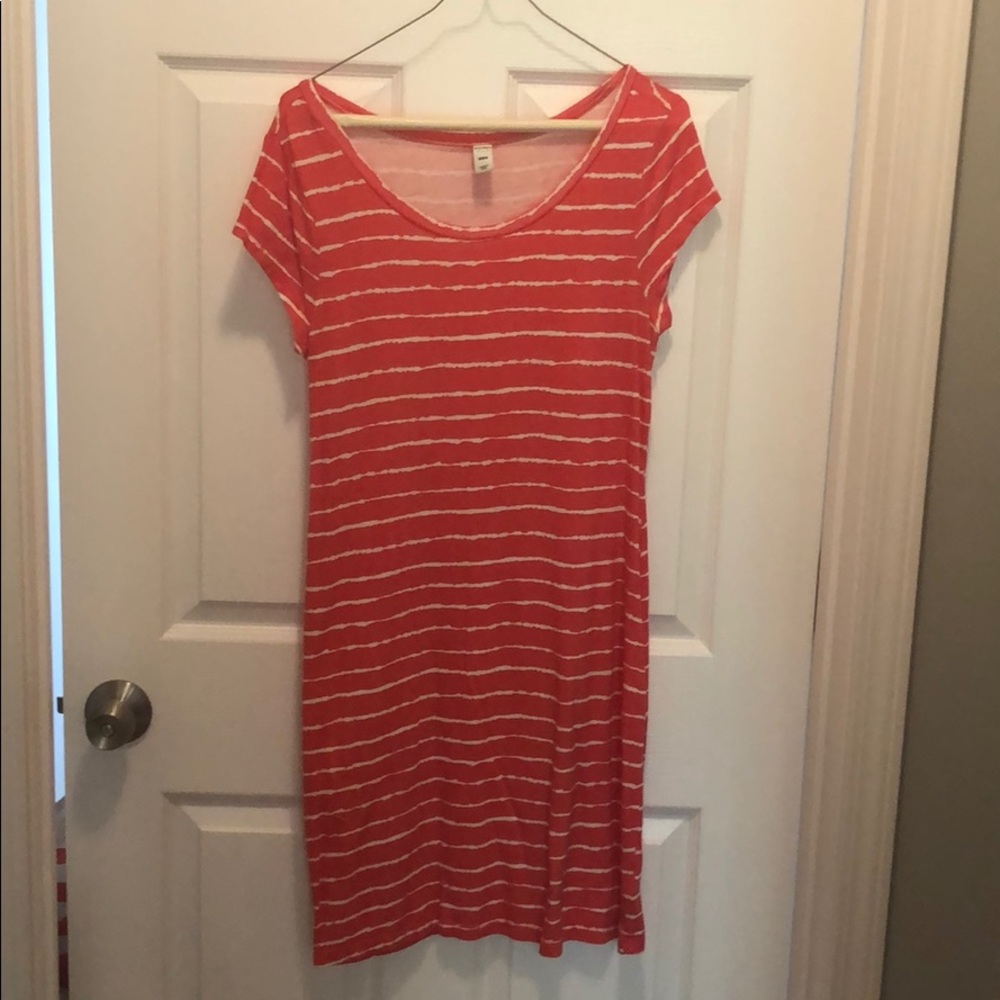 Orange and white striped t-shirt dress